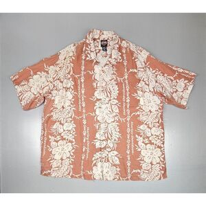 Harley Davidson Hawaiian Shirt Mens 3XL. Silk Wood‎ Button Palm Print.